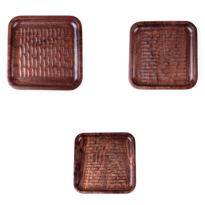 

3Pcs Japanese Black Walnut Wood Tray Dinner Plate Disc Coffee Tea Tray Fruit Bread Food Dessert Tea Breakfast Plate Square Table