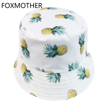 

FOXMOTHER New Women White Pineapple Fruit Bucket Hat Woman 2019 Korea Fashion