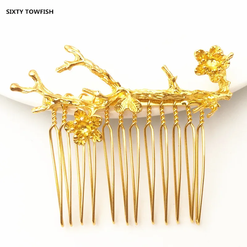

61X48mm Alloy Gold/Silver/KC Gold color Fancy Tree-Branch Hair Combs Fashion Hairwear base Settings Jewelry Hairpins Findings