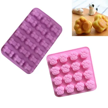 

Puppy Dog Paw And Bone Ice Trays Silicone Pet Treat Molds Soap Chocolate Jelly Candy Mold Cake Decorating Baking Moulds 2PCS#D