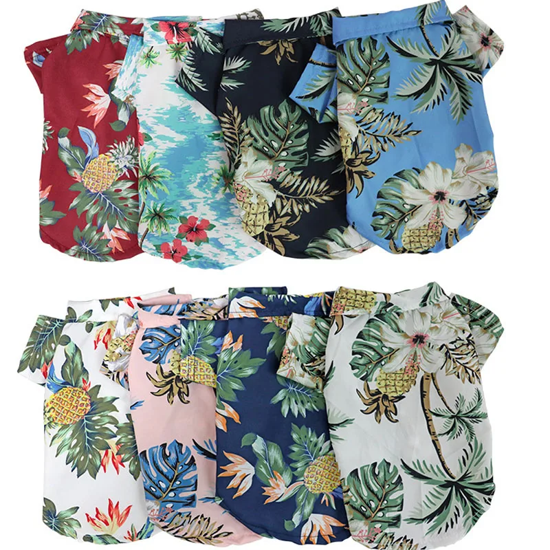 Hawaii Style Printed Pet Clothes Cat Tshirt Coconut Tree Pineapple Pattern Short Sleeve Vest Shirt For Small Dogs Bichon XXL | Дом и сад