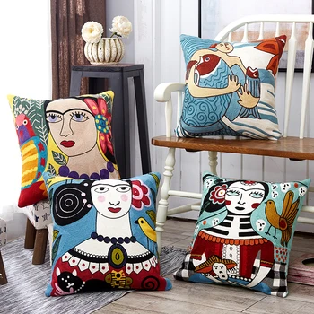 

ZENGIA Cotton Embroidery Pillow Cover Picasso Cushion Cover Home Decor Cushion Decorative PillowCase Pillow Sham 45x45cm