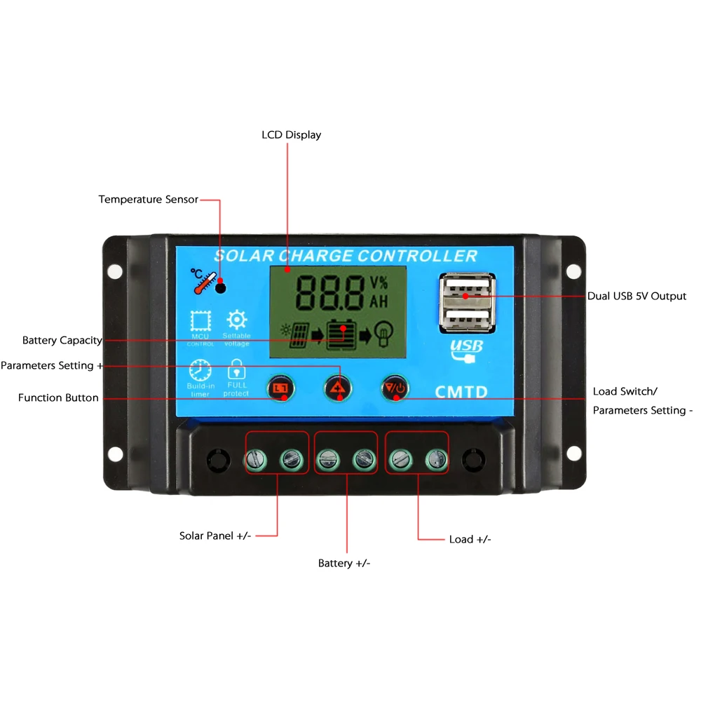 

Hot 20A 12.6V LCD Solar Charge Controller PWM Charging Regulator for Solar Panel Lithium Battery Lamp Overload Protection