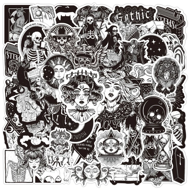 10/30/50PCS Retro Gothic Style Black and White Stickers DIY Bike Travel Luggage Guitar Laptop Waterproof Classic Kid Toy Sticker 1