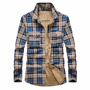 

Shirt Men Plaid Flannel Shirts Mens Casual Autumn Winter Spring Thick Warm Fleece Cotton Long Sleeve Shirt 4XL Camisa Masculina