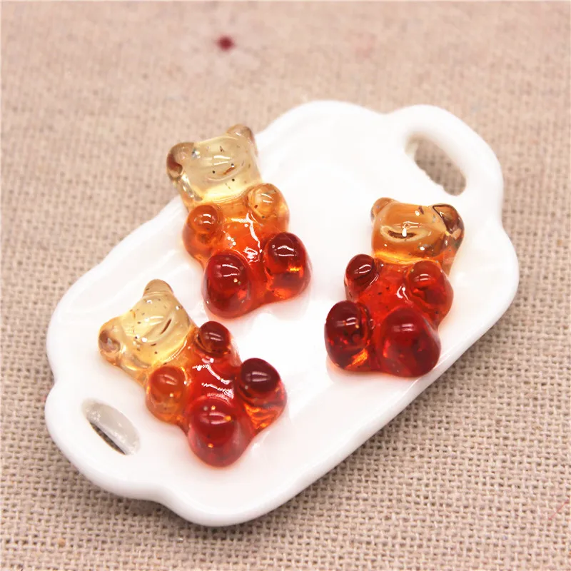 Cute Resin Transparent Bicolor Simulation Gummy Bear Candy Flatback Cabochon 20pcs For Kids DIY Jewelry/Craft Decoration 11*18mm