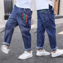 Стиль, Повседневная осенняя одежда для мальчиков, штаны модные детские джинсы красного и зеленого цвета для больших мальчиков