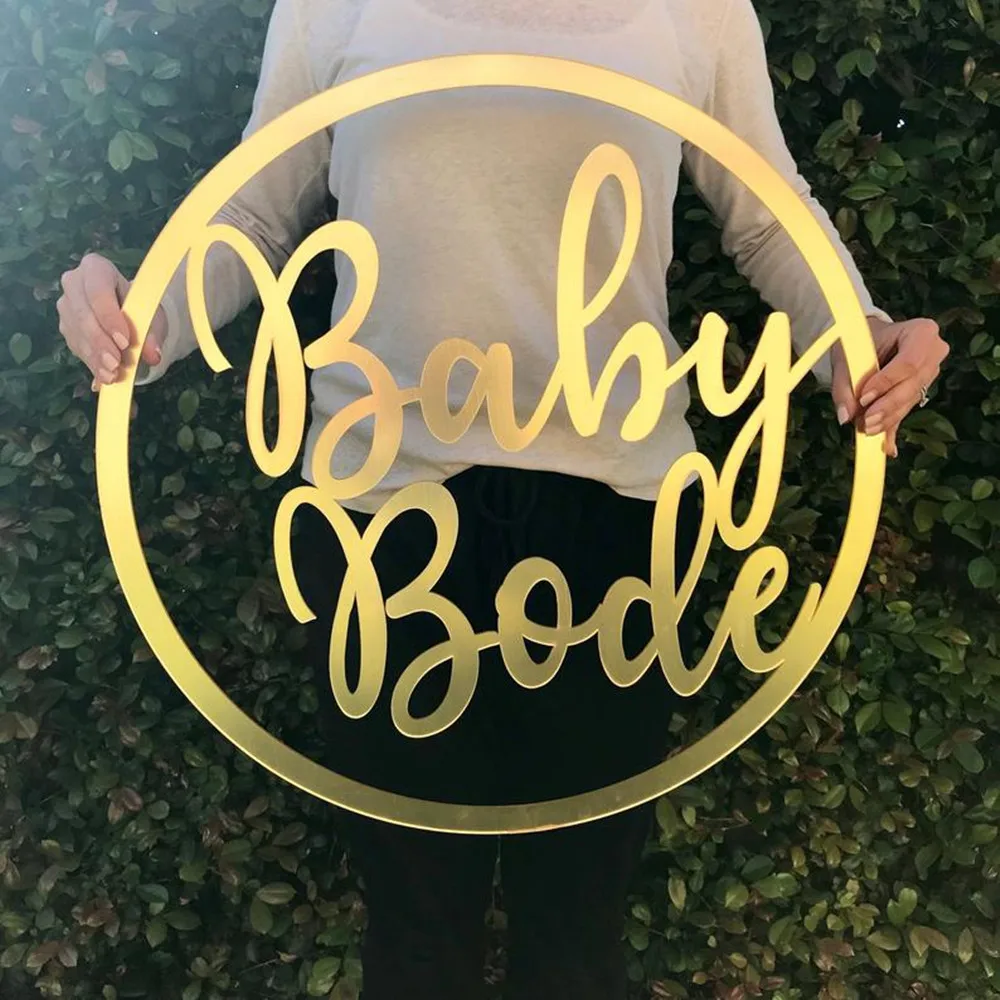 Персонализированные Имя Зеркало Золото акрил Baby Shower украшение имя знак