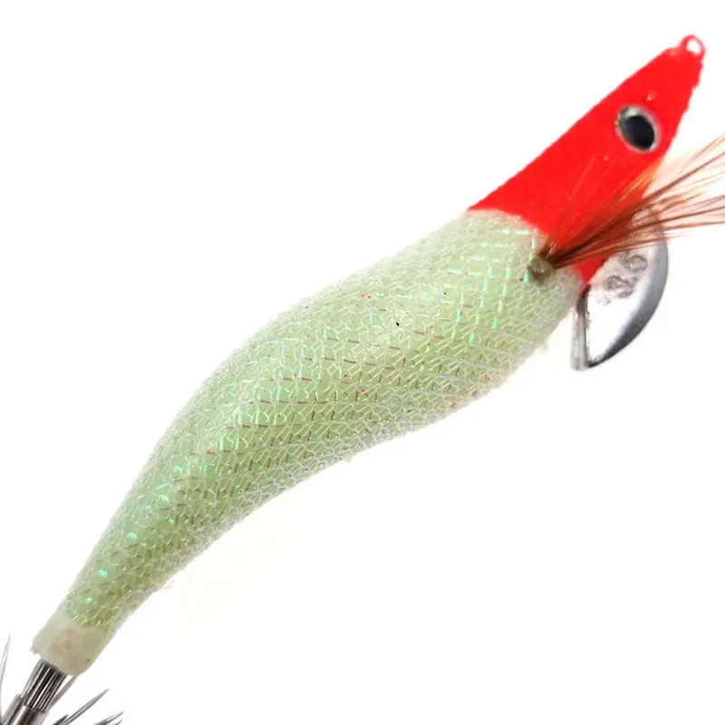 1Pcs Luminous Squid Jigs 2.5# 3.0# 3.5# Glow Wood Shrimp with Octopus Squid Jig Hooks Cuttlefish Fishing Lure