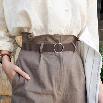 

2019 New Designer High Quality Canvas Pants Belt Women's Alloy Round Buckle Student Decoration Leisure Belts for Women Punk