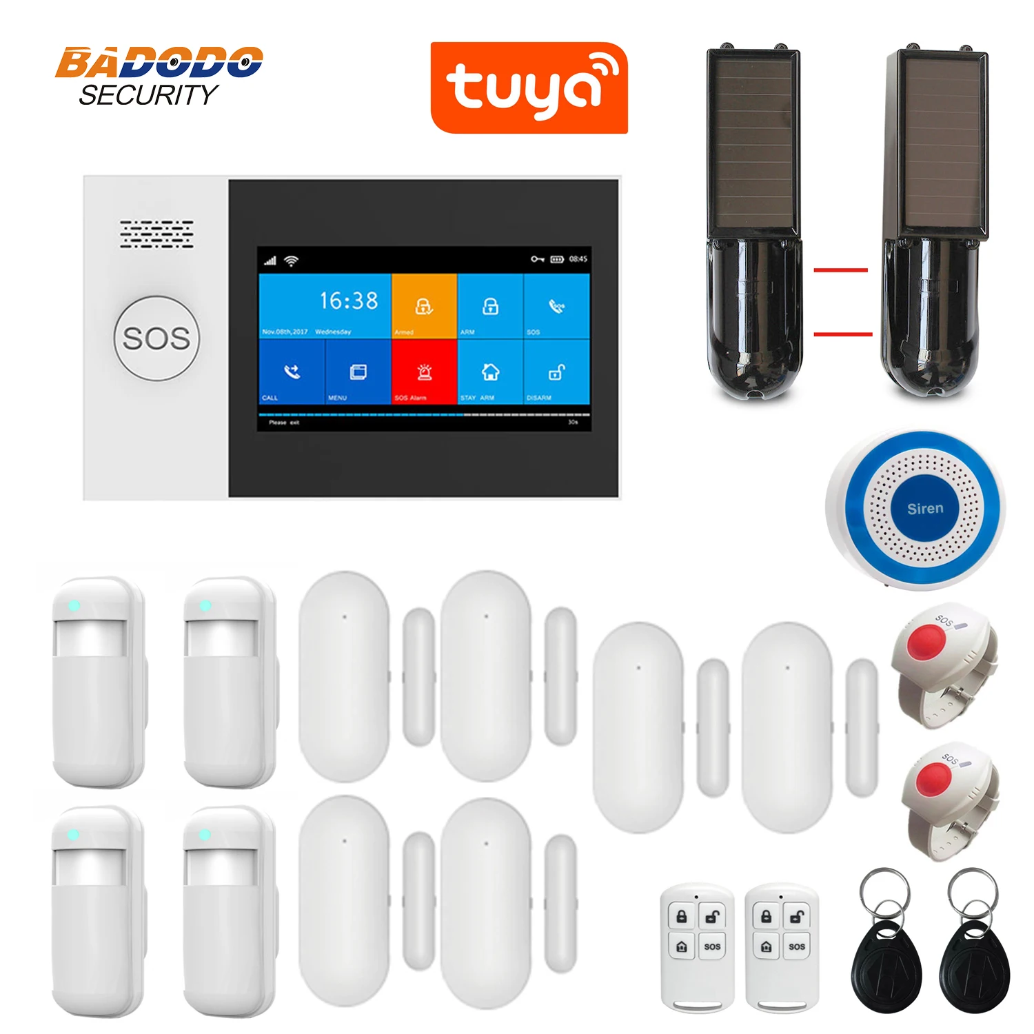 WiFi GSM GPRS Tuya APP Intelligent Home Burglar Alarm System 4.3 Inch Touch Screen Solar Infrared Beam Sensor Optional