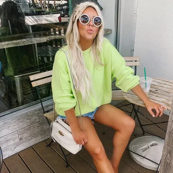 

QUEVOON Casual O-Neck Over Size Solid Women's Jumper Slit Hem Loose Knitting Pullovers Winter Autumn New Ladies Pink Sweaters