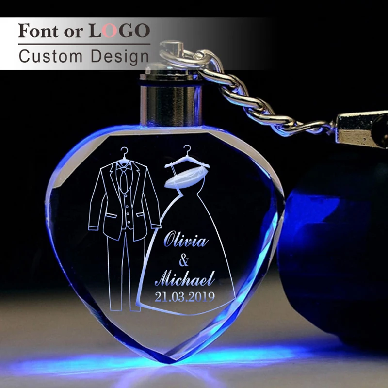 

Custom Logo Crystal Key Chain Personalized Photo Pendant Picture Key Ring Trinket Laser Engraved LED Light Keychain Unique Gift