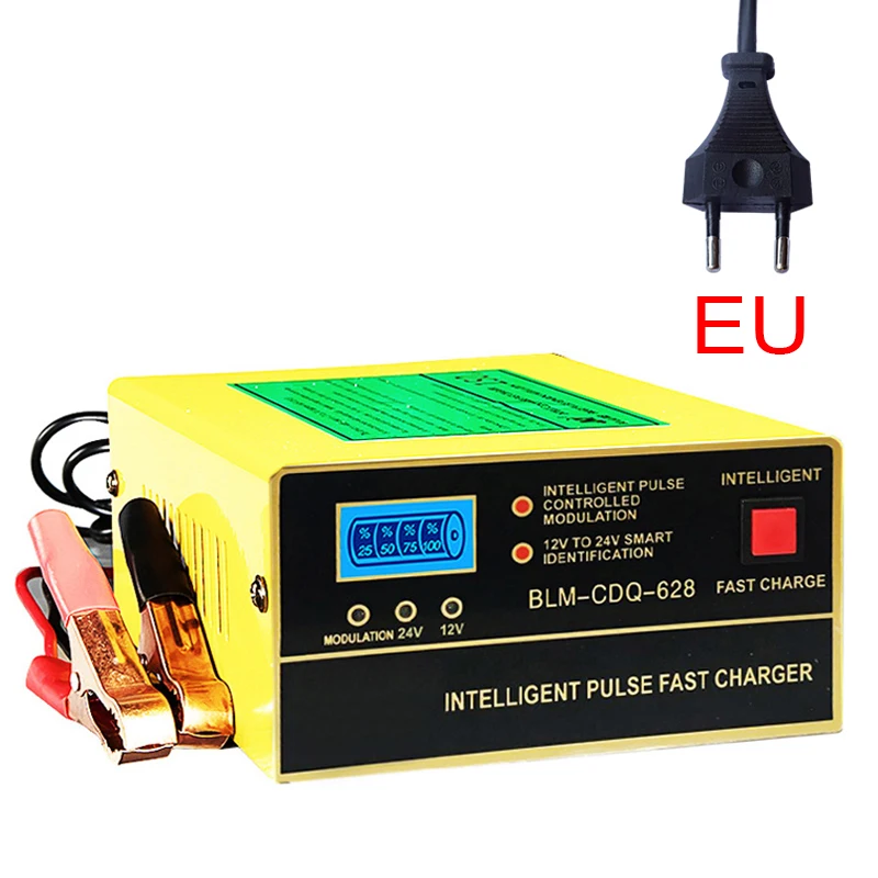 EU 12v 24v Автомобильное зарядное устройство для аккумулятора с 150AH мотоцикл полный интеллигентая(ый) из чистой меди импульсный ремонт автоматическое зарядное устройство для аккумулятора - Цвет: EU