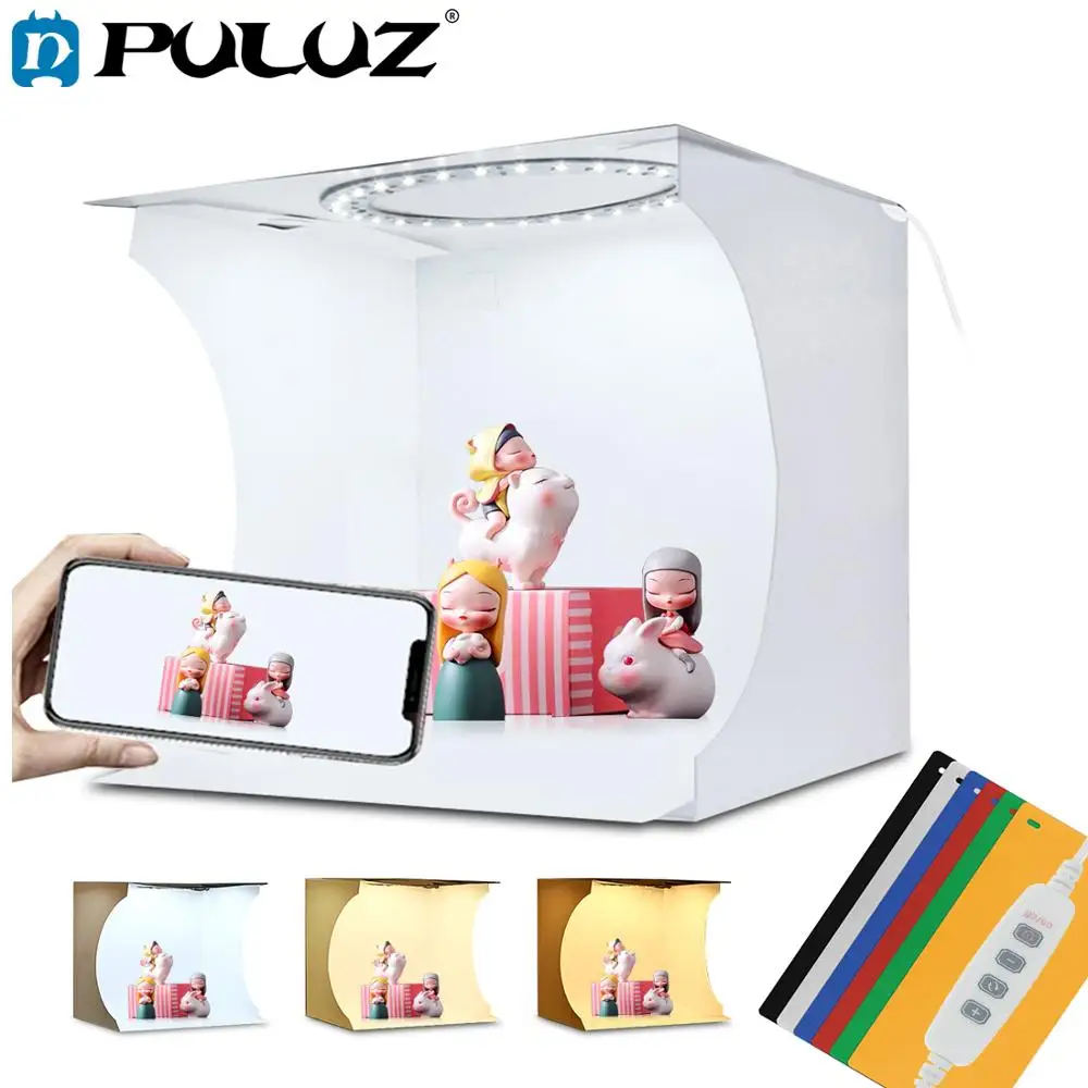 PULUZ 20cm Mini LED Ring Light box Lightbox Photo Studio Box Photography Light Studio Shooting Tent Box Kit & 6 Color Backdrops