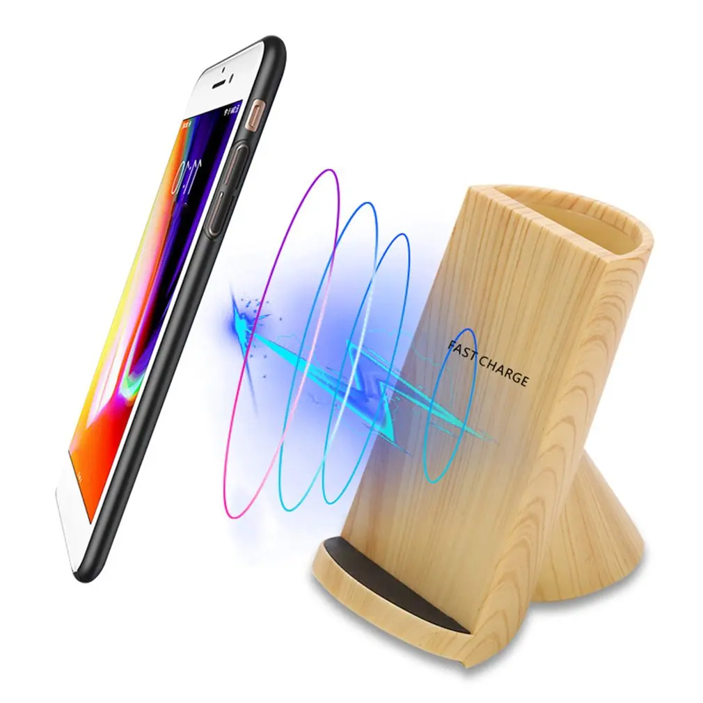 10W QI стандарт Apple/Android беспроводное быстрое зарядное устройство, мобильное вертикальное деревянное Беспроводное зарядное устройство