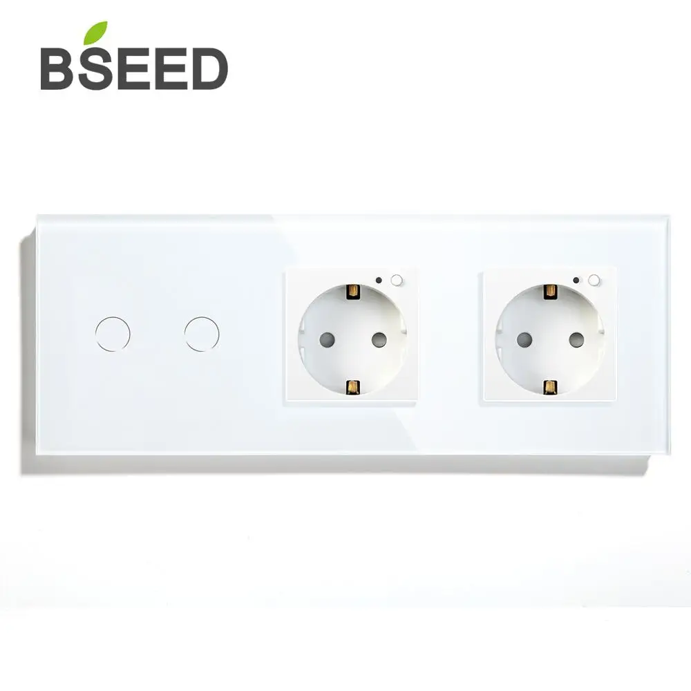 BSEED 2 банда Wifi переключатель с двойной Wi-Fi ЕС розетки Белый Черный Gloden Кристалл стекло панель управления от Alexa Google Tuya App - Цвет: Белый