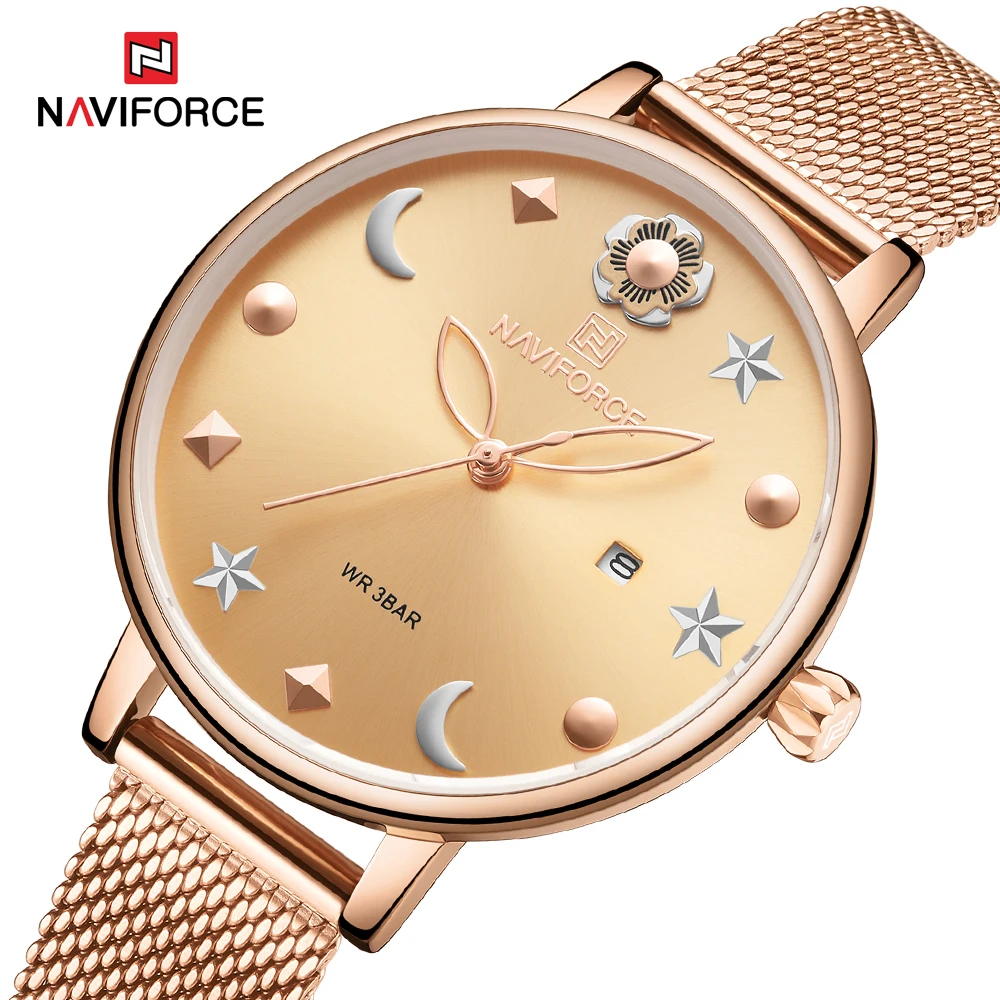 Часы NAVIFORCE женские кварцевые Роскошные наручные с браслетом для девушек со