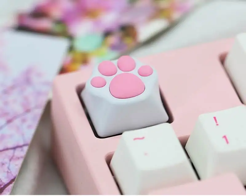1pc Pink Black 10 Kinds of Cute Cat Claw Plastic Keycap PBT Personality Cherry Switch Blossom Keycap For Mechanical Keyboard