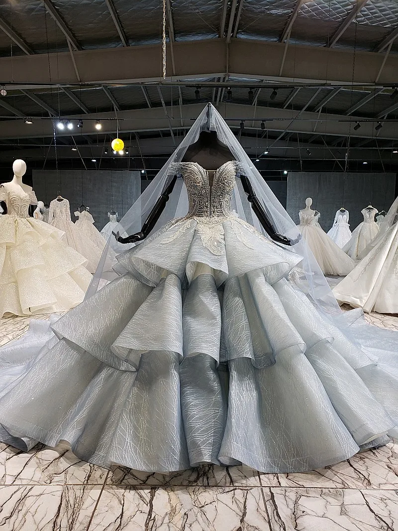BacklakeGirls Robe Mariage голубое свадебное платье Многоуровневое сексуальное свадебное платье с v-образным вырезом и открытыми плечами Пышное Бальное платье для невесты Trouwjurk