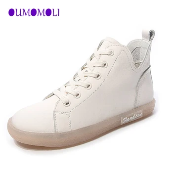 

2020 Retro Genuine Leather High help women sneakers ladies Beef tendon Soft bottom lace up flat Comfort travel shoes Q012