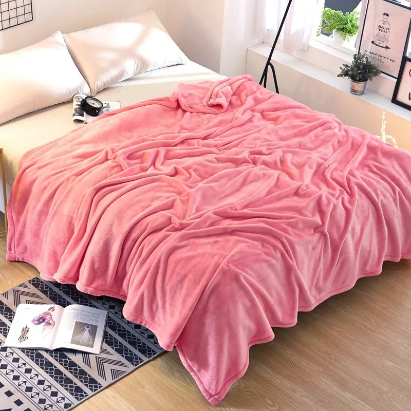 Pink Однотонное Флисовое одеяло, домашнее мягкое одеяло s для кровати, шерстяное индивидуальное двойное одеяло для людей - Цвет: Pink