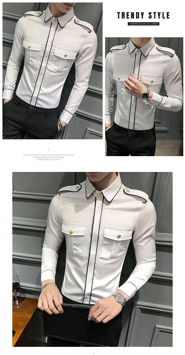 Стиль Mulit карманы белая рубашка Униформа рубашка для мужчин s Slim Fit с длинным рукавом Рабочие Рубашки для социальных мужчин
