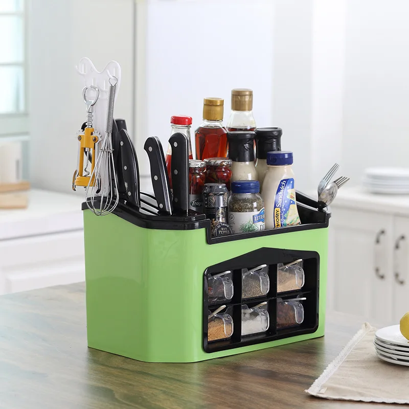 

Hot New 6 in 1 Multifunction Kitchen Storage Rack Chopsticks Seasoning Box Container Holder Knife Rack Tableware Organizer Shelf