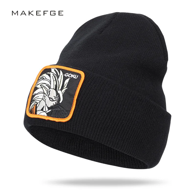 

Hot style 2019 autumn winters day diffuse dragonball series wukong GOKU embroidery patch wool knitting warm hat