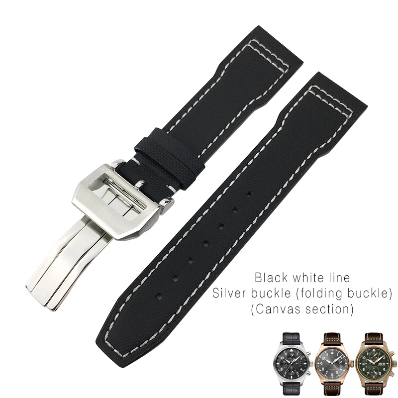 20 мм 21 мм 22 мм черный нейлоновый кожаный ремешок для часов тканевый ремешок для часов подходит для IWC PILOT PORTUGIESER Mark часы серии - Цвет ремешка: black white line