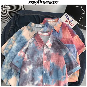 

Privathinker Men Casual Summer Tie-dye Shirts 2020 Men Hip Hop Short Sleeve Streetwear Couple Clothes Male Colorful Shirts Tops