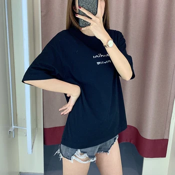 

Women T-shirt Early spring new Letter Print Short Sleeve Tee O Neck loose Casual T-shirt