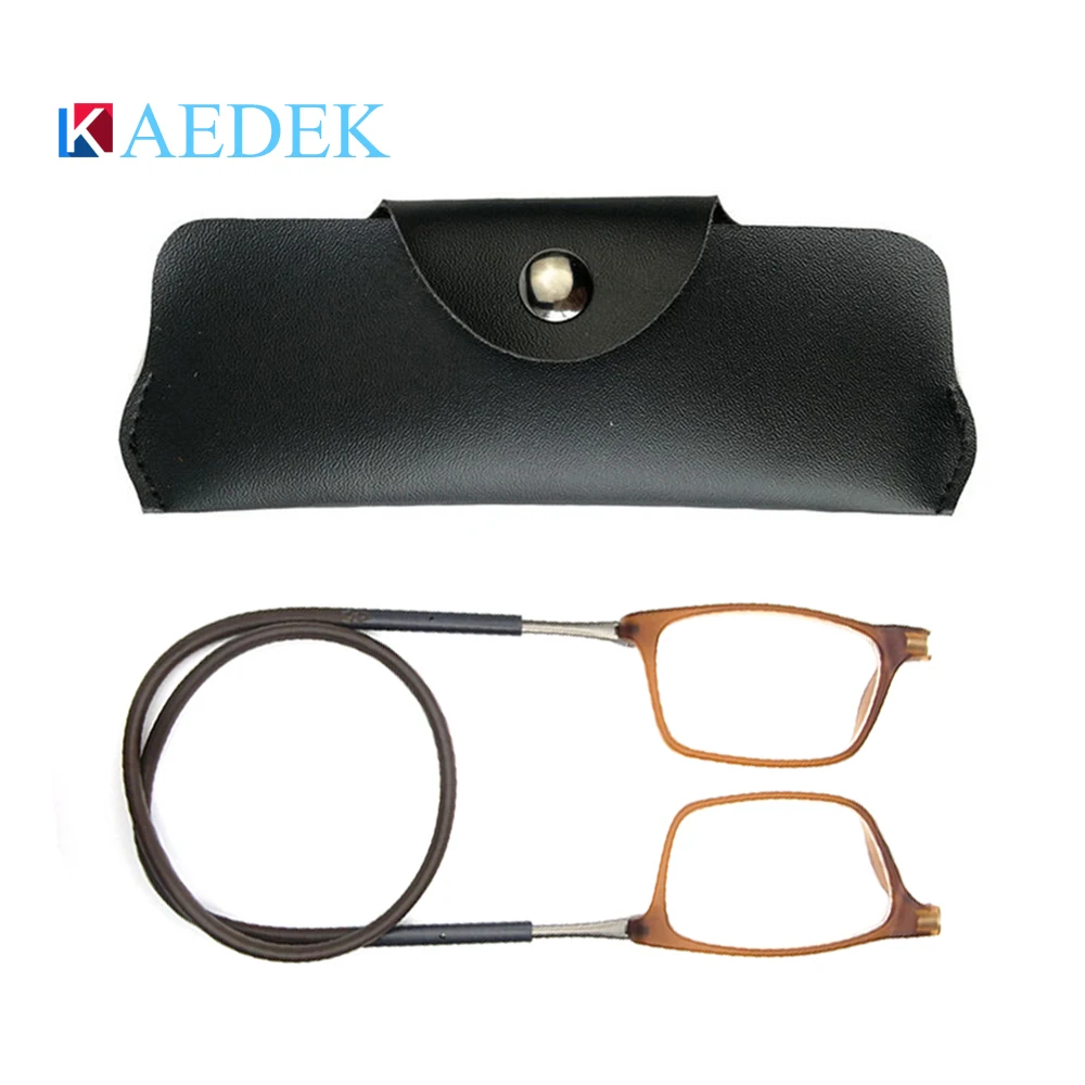 Unisex Hanging Neck Folding set box portable hanging belt buckle Leather glasses case for glasses case