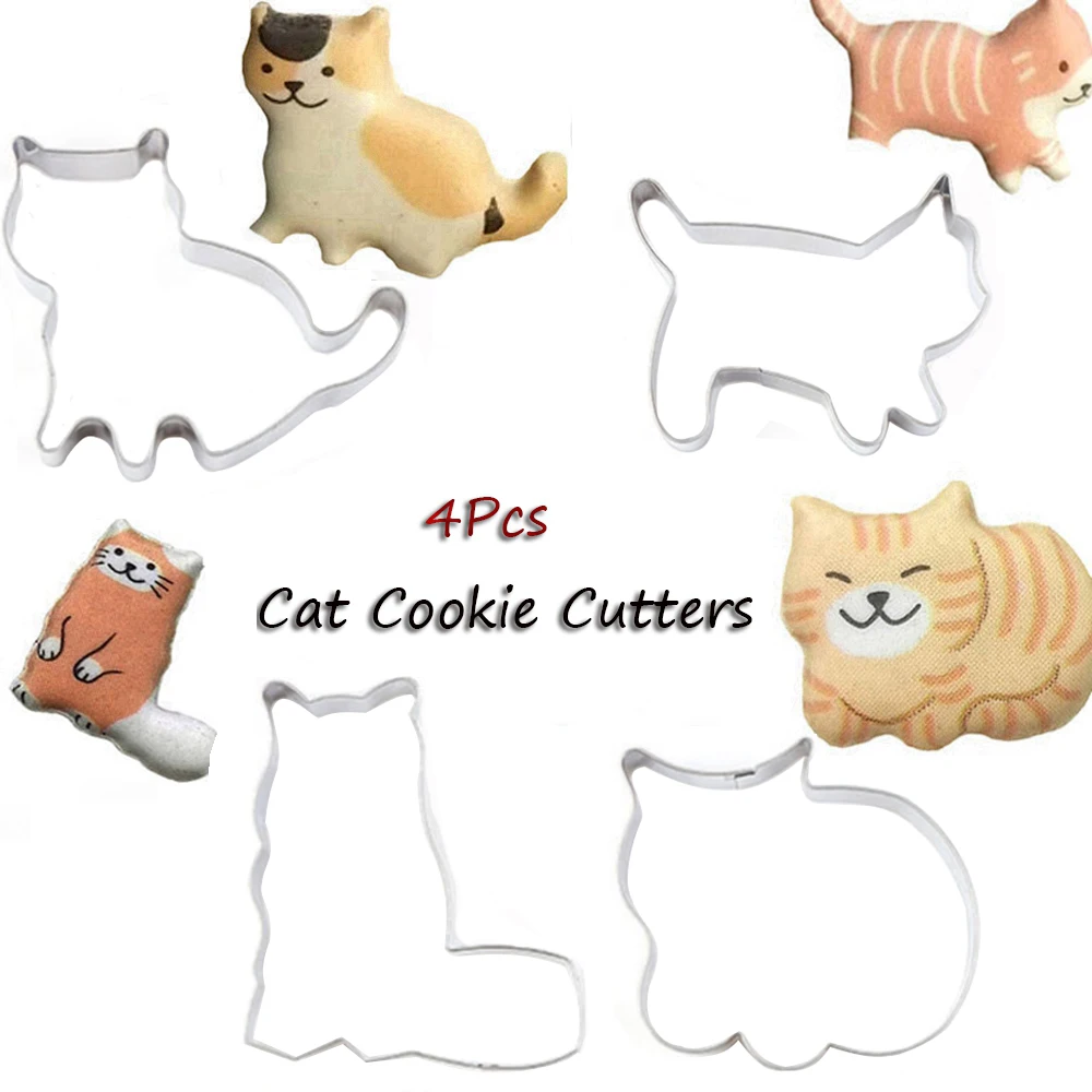 4 шт./компл. мультяшная кошка из нержавеющей стали Формочки для печенья форма