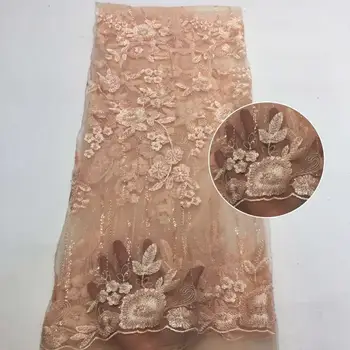 

2020 Bridal Lace Fabric High Quality African Handmade Beads Lace Fabric Embroidery 3d French Lace Fabric for 5yards YYZ7843