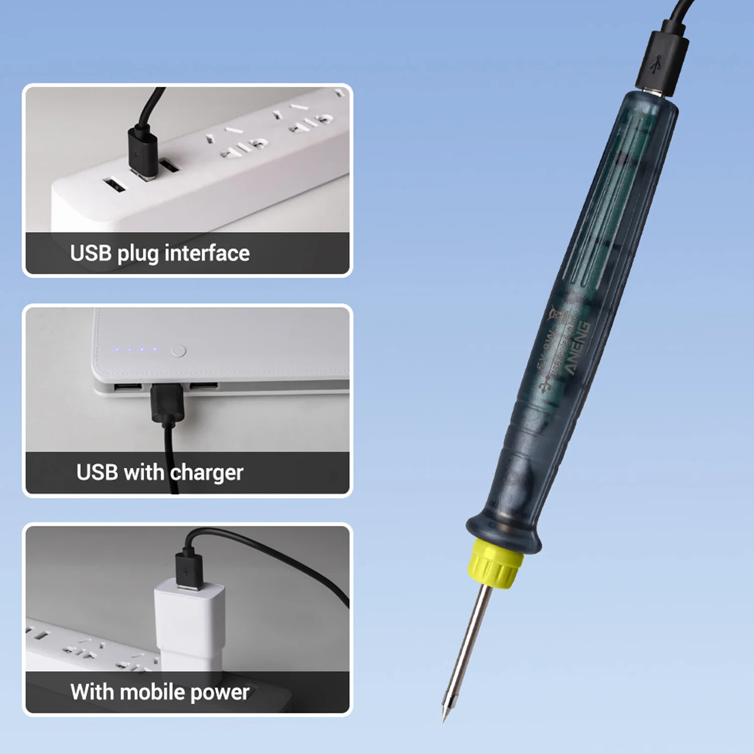 Elisona ANENG 5V 8W USB Powered Adjustable Temperature Electric Electric Soldering Iron Kit for Welding Circuit Board Jewelry