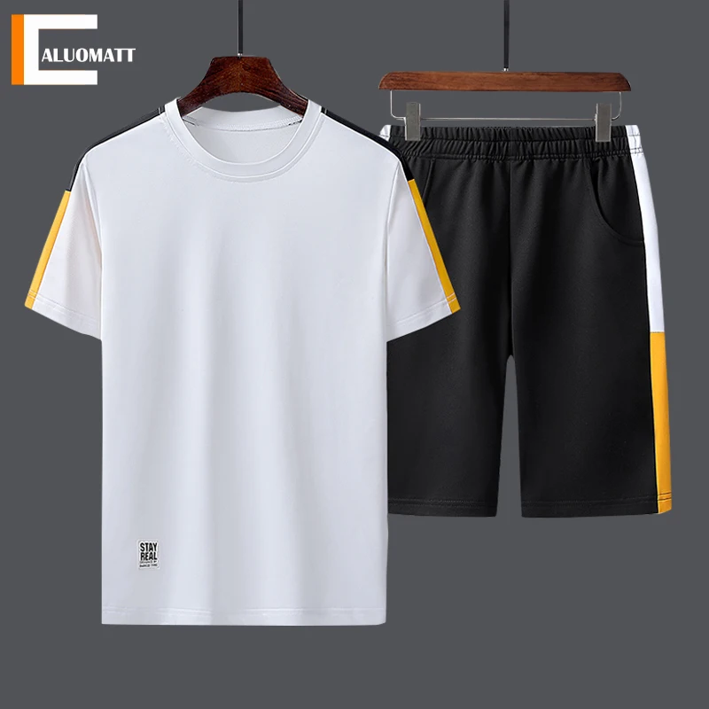 De conjunto de los hombres de verano pantalón corto Casual de manga larga chándal de los hombres ropa deportiva camisetas 2 PC + Pantalones cortos Hombre correr Fitness deportes trajes