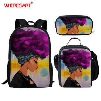 

WHEREISART African Women Prints School Bag Sets for Teen Girls Preppy Children Kids Schoolbags Galaxy Star Bookbags Set 2019