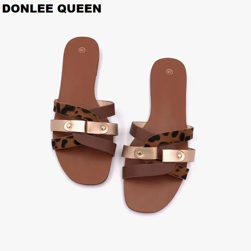 

Big Size Women Slippers Luxury Brand Slides Beach Flip Flops Slip On Outdoor Slipper Leopard Flat Casual Shoe Women Snake Sandal