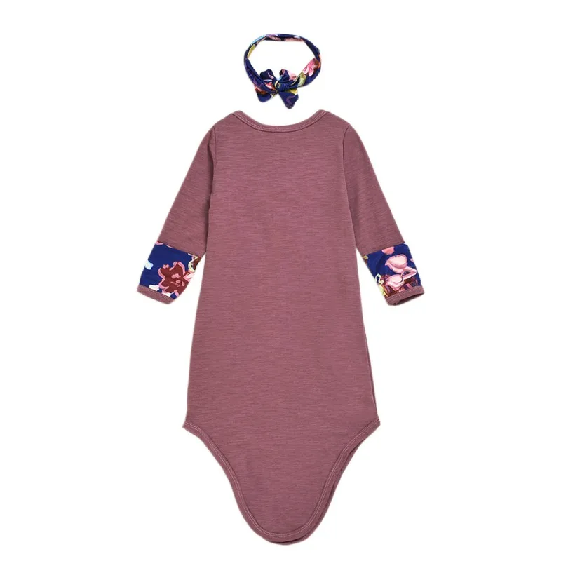 Осенний комбинезон для маленьких мальчиков и девочек; одежда для сна с длинными рукавами; Хлопковые комбинезоны для новорожденных; комбинезон с повязкой на голову; комплект костюмов