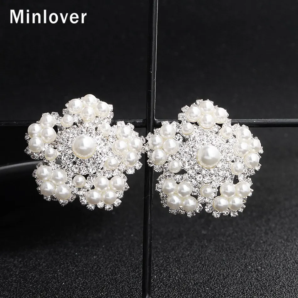Minlover Имитация Жемчуга Цветок Заколка Для невесты серьги для женщин без пирсинга серьги со стразами манжеты выпускного вечера свадебные серьги MEH1672
