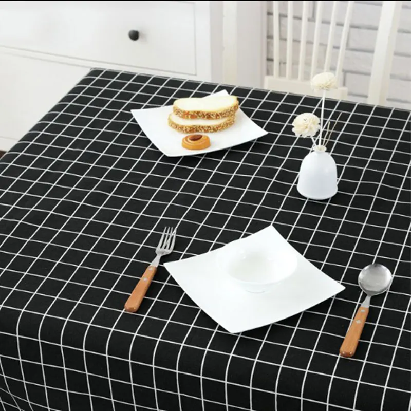 SOLEDI Elegant Table Cloth Embroidery Tablecloth Plaid Dinning Room Simple Tablecloth Decoration Dustproof Dinner Cover Home - Цвет: black plaid