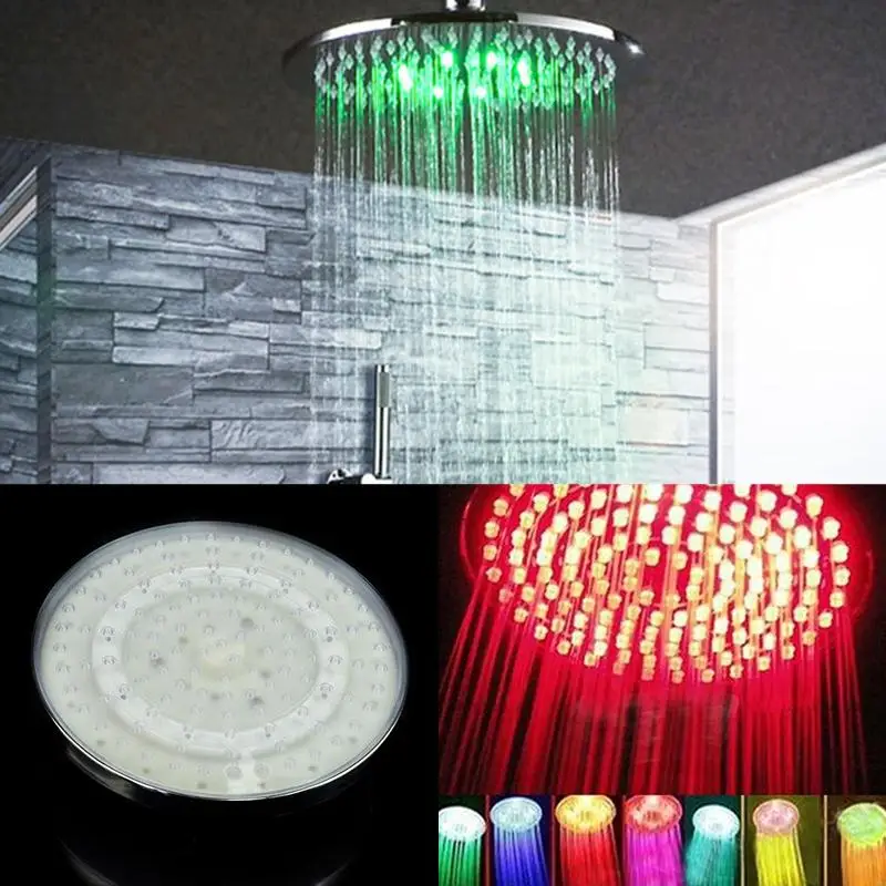 

7 Colors Automatic Changing 8" Round Bathroom LED Light Rain Top Shower Head AUS