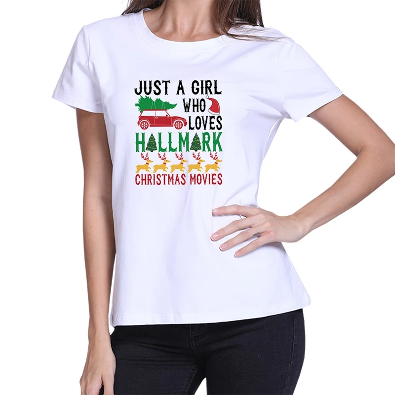 Harajuku/женские футболки JUST A GIRL WHO Love HALLMARK, уличная футболка, свободные футболки с коротким рукавом, рождественские футболки, топы