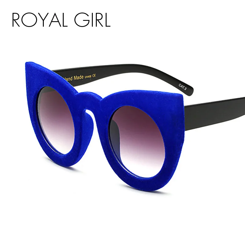 Женские бархатные солнцезащитные очки ROYAL GIRL модные разноцветные кошачий глаз