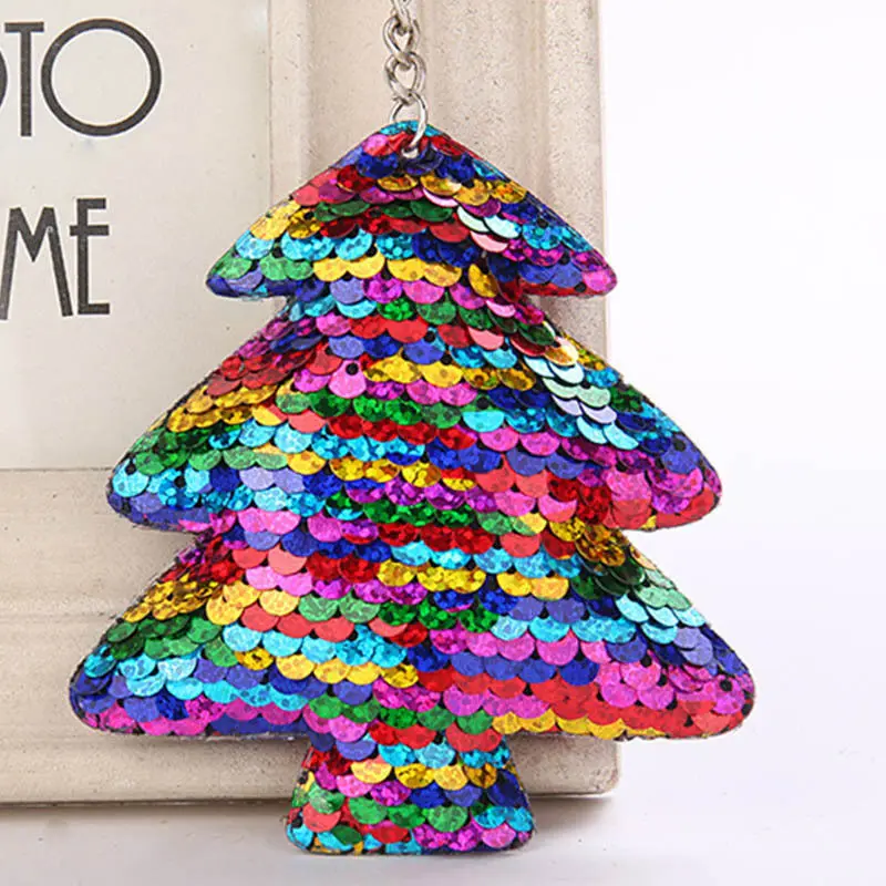 ChristmasTrees Блестящее блестящее кольцо для ключей с русалочкой и единорогом, подвесная Елочная игрушка с сердечком, мягкий брелок для ключей, сумка для автомобиля, подвесной брелок - Цвет: ChristmasTrees