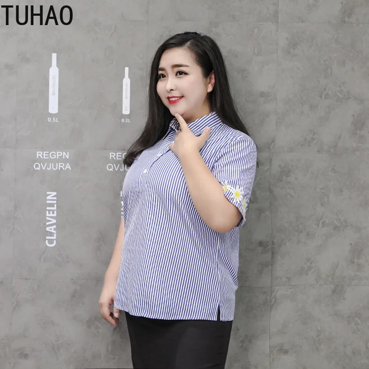 TUHAO/Летняя женская блузка с цветочным принтом и рукавами размера плюс 9XL 8XL 7XL 6XL офисные женские топы и блузки в полоску