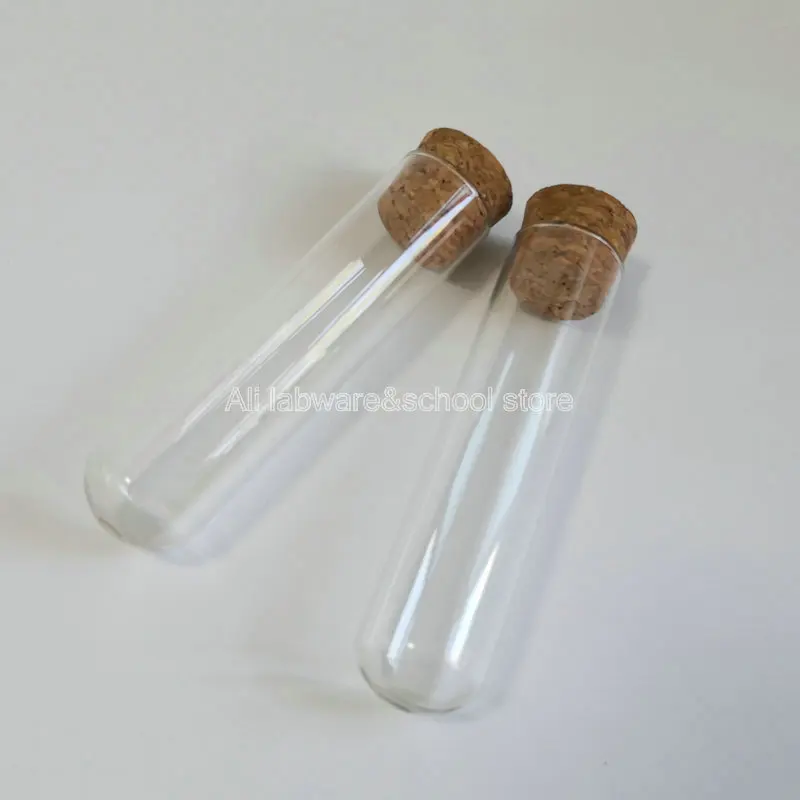

Free shipping lab 25x100mm glass round-bottom test tubes little container vial with cork
