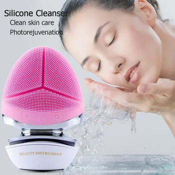 

Silicone Sonic Vibration Cleaner Facial Cleaning Brush Face Cleansing Instrument Electric Facial Cleansing Massage Brush