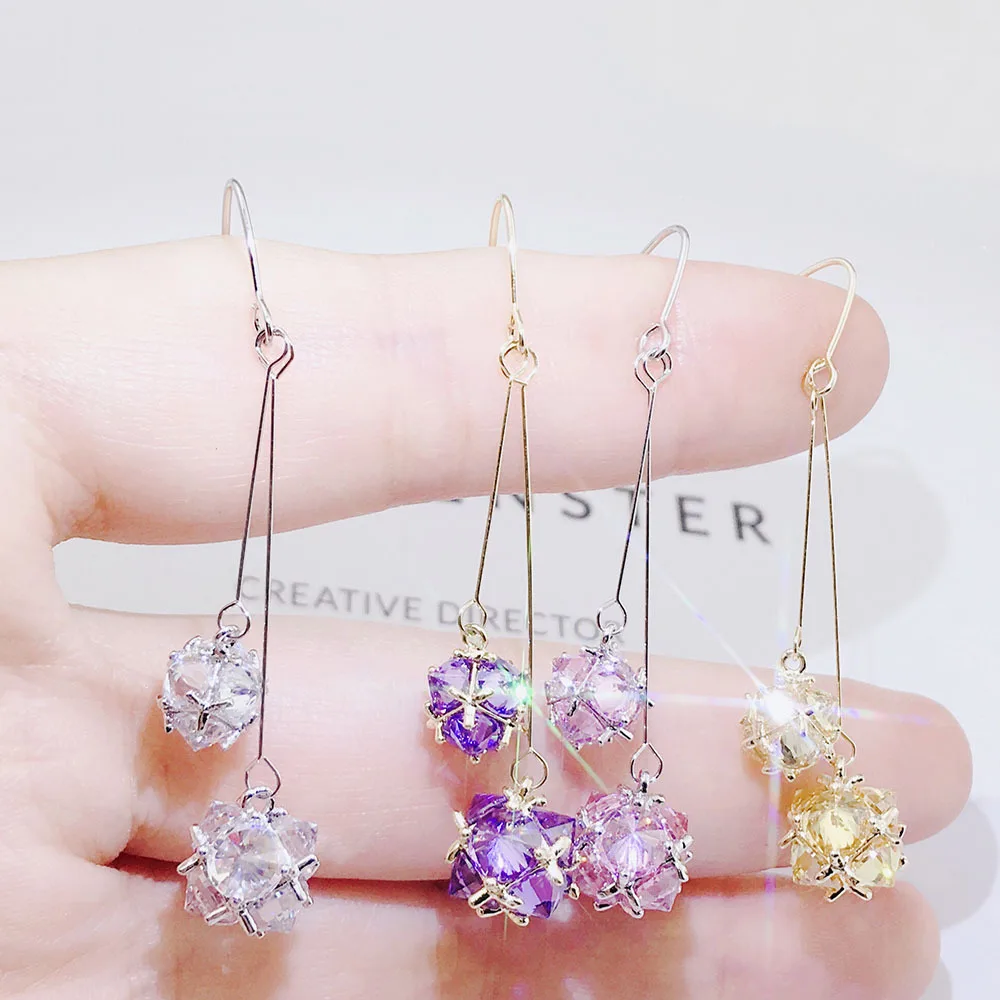 

YUN RUO Colorful Cubic Zircon Ball Tassel Earring Hook S925 Silver Pin Hypoallergenic Woman Fashion Jewelry Gift Drop Shipping